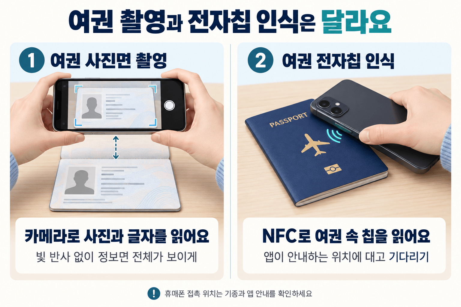 스마트패스 등록 시 여권 사진면 촬영과 NFC 전자칩 인식의 차이